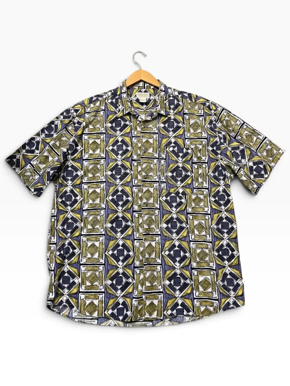 Vintage 90s Banana Republic Safari Travel Geometric Abstract Short Sleeve Shirt